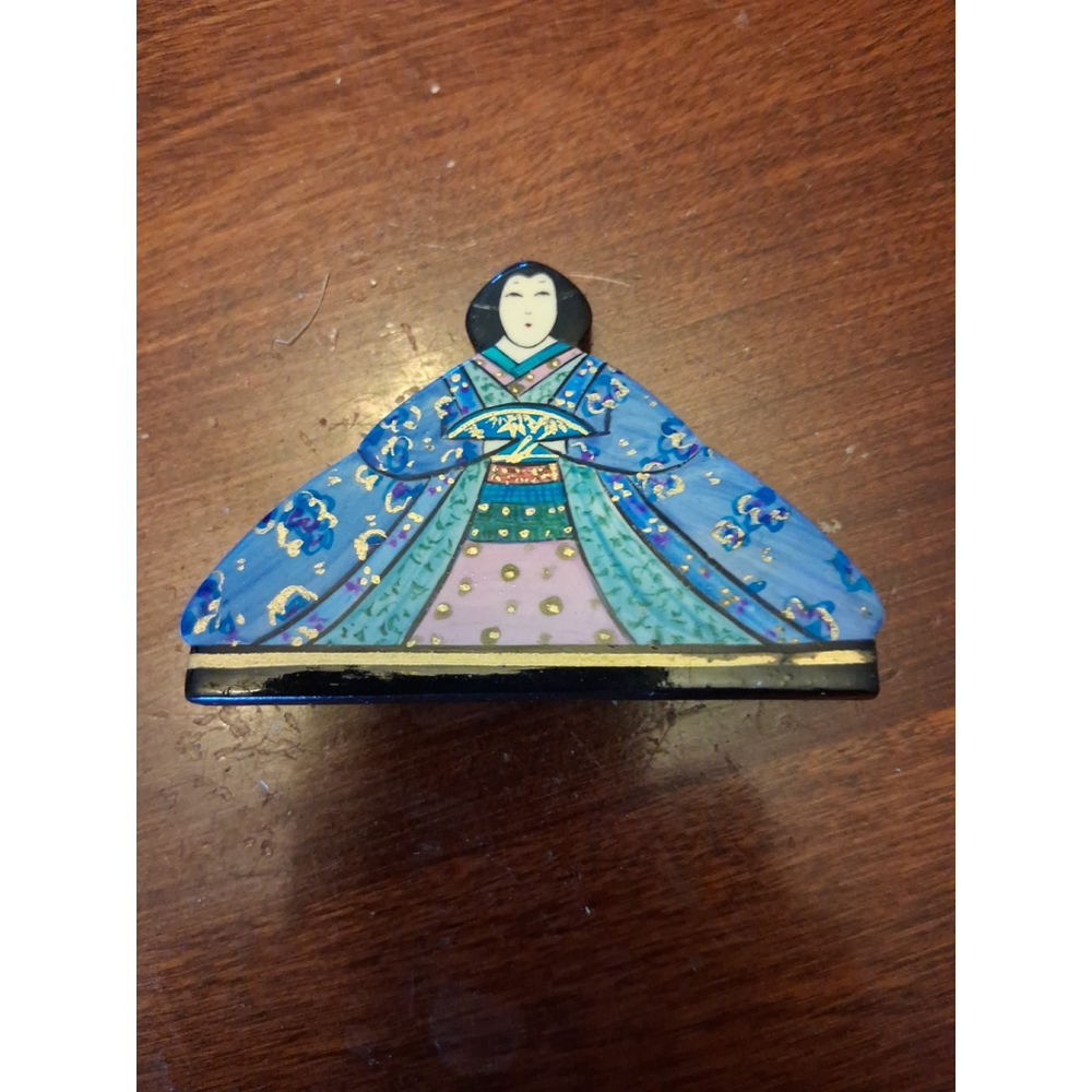 Japanese Hina Doll Brooch Enamel Paint On Wood
